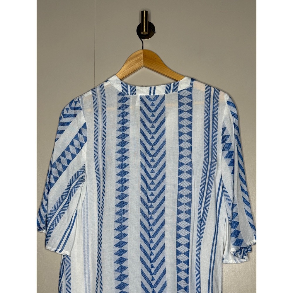 Goa Beachwear by Japna Blue White Geometric Tribal Print Shift Dress XS Rayon - Picture 7 of 8